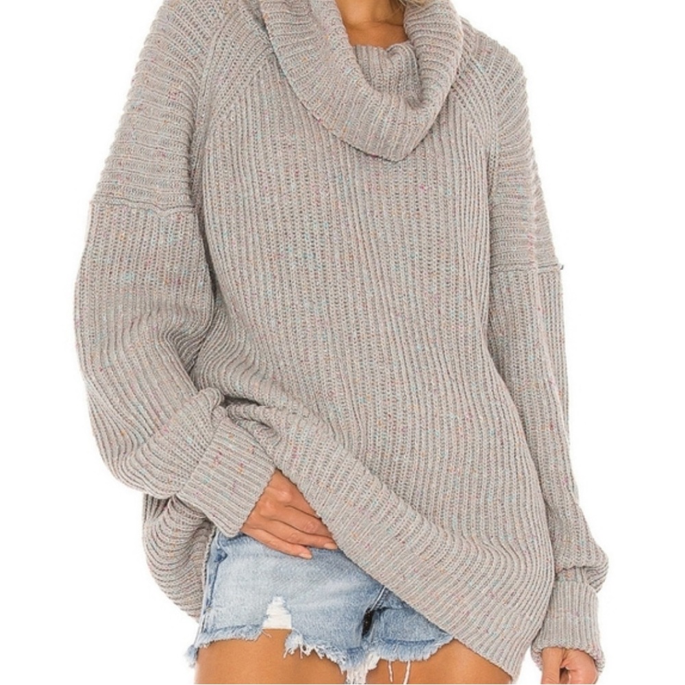 Free people Leo tunic sweater in silver gleam combo nwt sz XS
